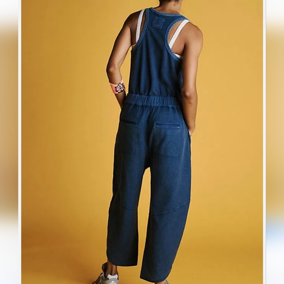 Free People FP Movement Timko XL Navy Blue Barrel Leg Athletic Sporty Jumpsuit - Picture 2 of 16